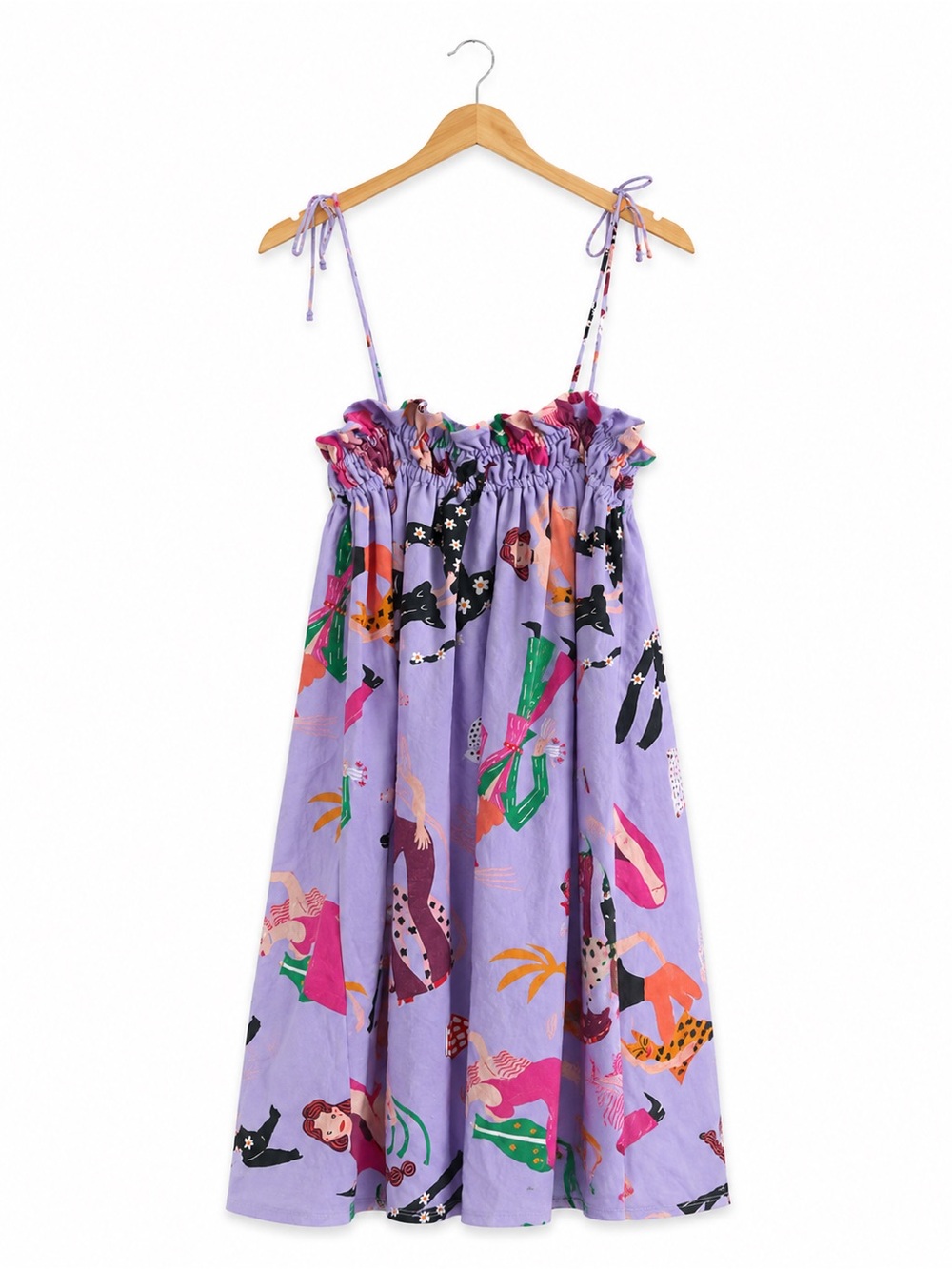 Zara Lavender Tie-Shoulder Mini Dress with Multicolor Print